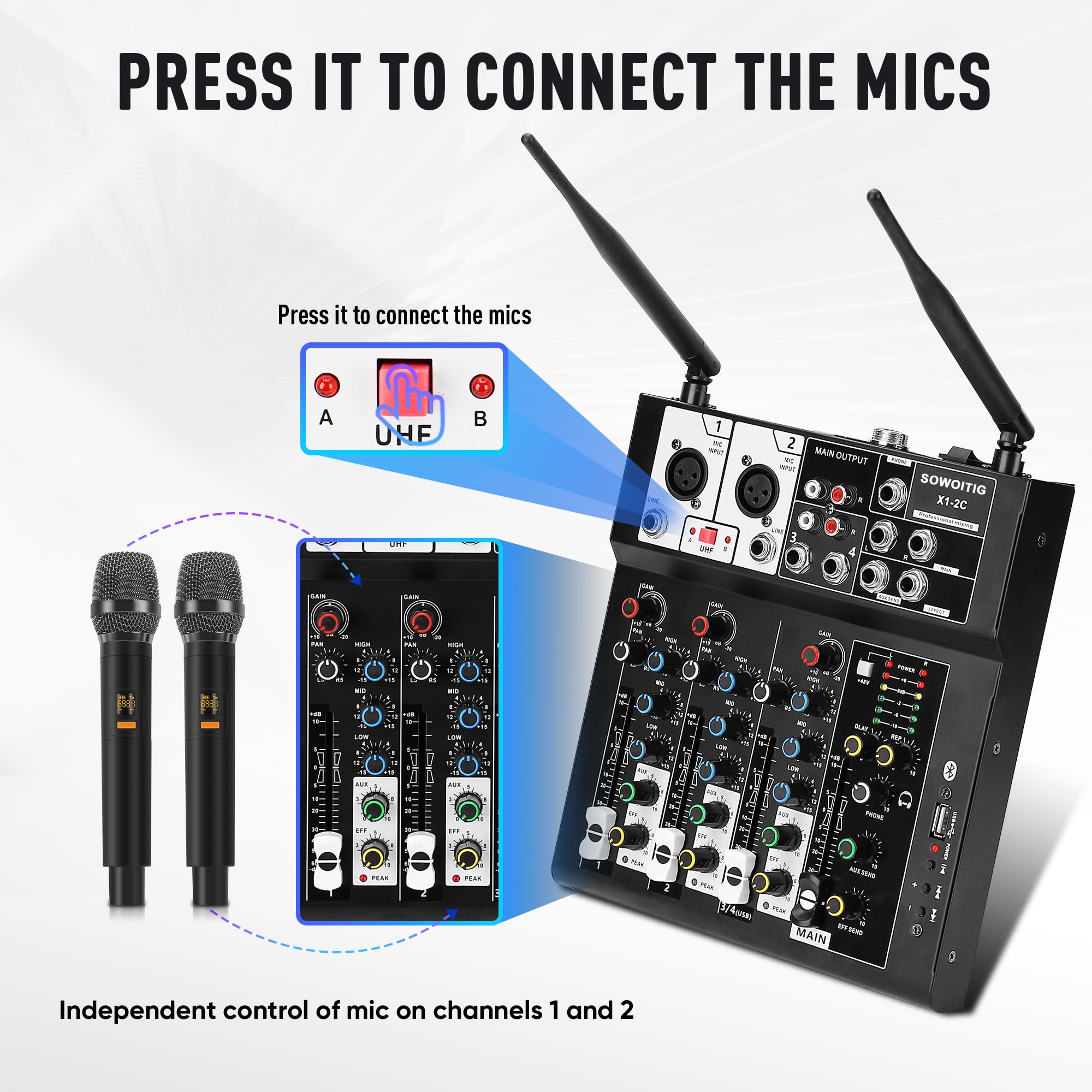 Audio Sound Mixer Board 4 Canali Compatibile Bluetooth Professionale Portatile DJ Digitale Console di Mixing con Microfono Senza Fili Schede di Mixing Per Studio Recording