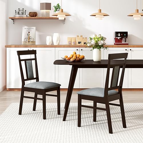 Miniatura 2 de GOFLAME Juego de 2 sillas de comedor de madera, sillas de cocina tapizadas con asiento y respaldo acolchados, sillas laterales sin brazos con marco
