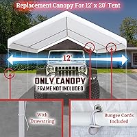 Vista 8 de BenefitUSA Cubierta de refugio de repuesto para carpa de garaje de 12 x 20 pies con cuerdas elásticas (blanco)