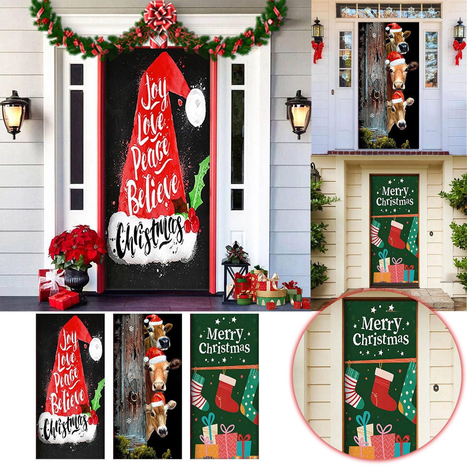 Weihnachtsdeko Türhänger 91x180 Cm – Lustiges Kuh-Motiv, Als Türbanner Für Haus, Veranda & Haustür, Waschbar, Aus Polyester