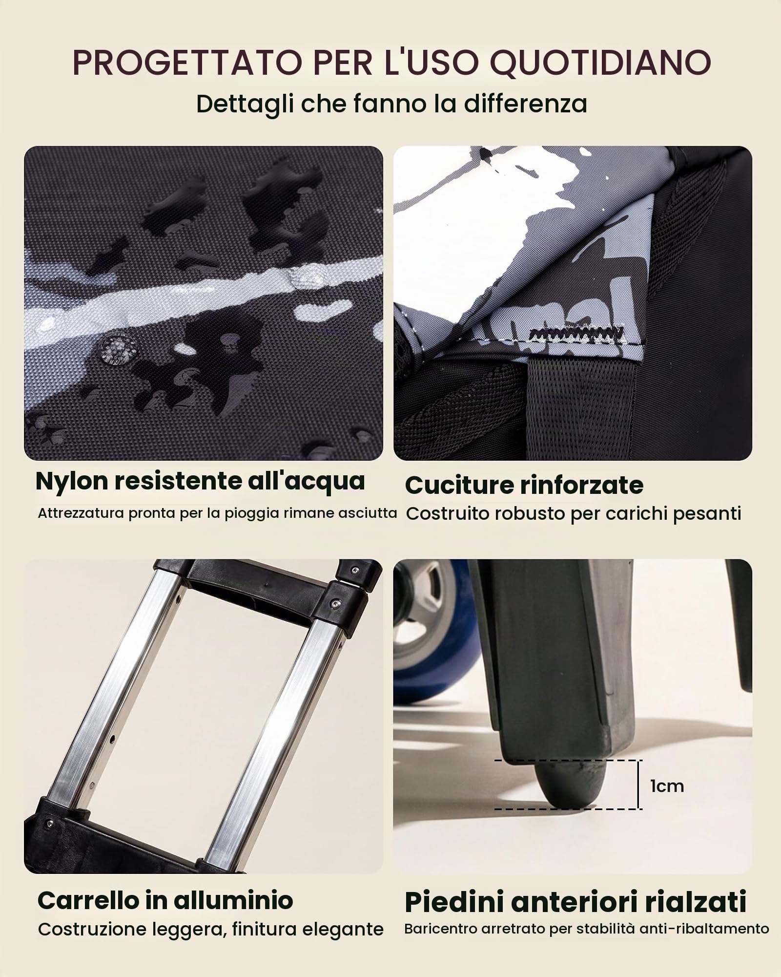 Amythe Zaino Trolley Scuola Media e Superiore, 40L Zaino con 6 Ruote per Ragazzo Adolescenti 10-24 anni, Zainetto Casual con Rotelle per Viaggi, Staccabile e Impermeabile -Nero