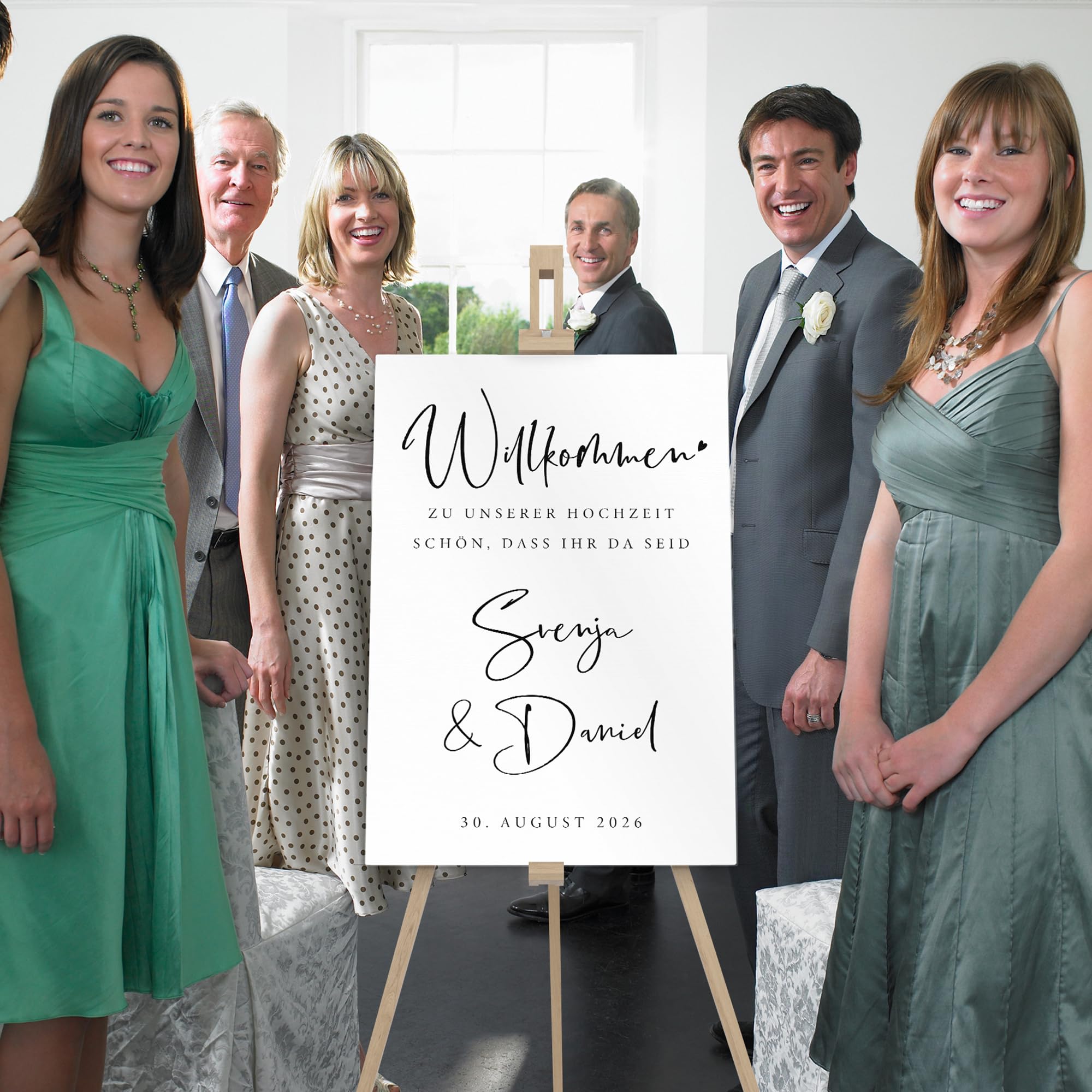 Willkommensschild Hochzeit Hochzeitsschild personalisierte Leinwand minimalistisch Herzlich Willkommen Schild Dekoration (40x60 cm | Ohne Staffelei)