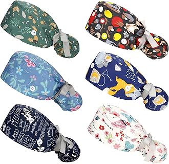 6 Pcs Scrub Caps Women Nursing Hats with Buttons Adjustable Bouffant Nurse Hats Ponytail Holder Bouffant Turban