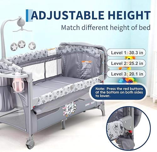 Miniatura 3 de Moisés de bebé 4 en 1 portátil para dormir junto a la cama con cambiador, ruedas de bloqueo, puerta con cremallera, almacenamiento y barra de