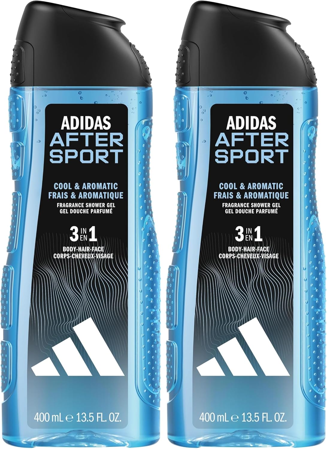 Adidas, After Sport Gel Doccia Bagnoschiuma 3 in 1 per Corpo, Capelli e Viso, Formula Vegana, 400ml (Confezione da 2)