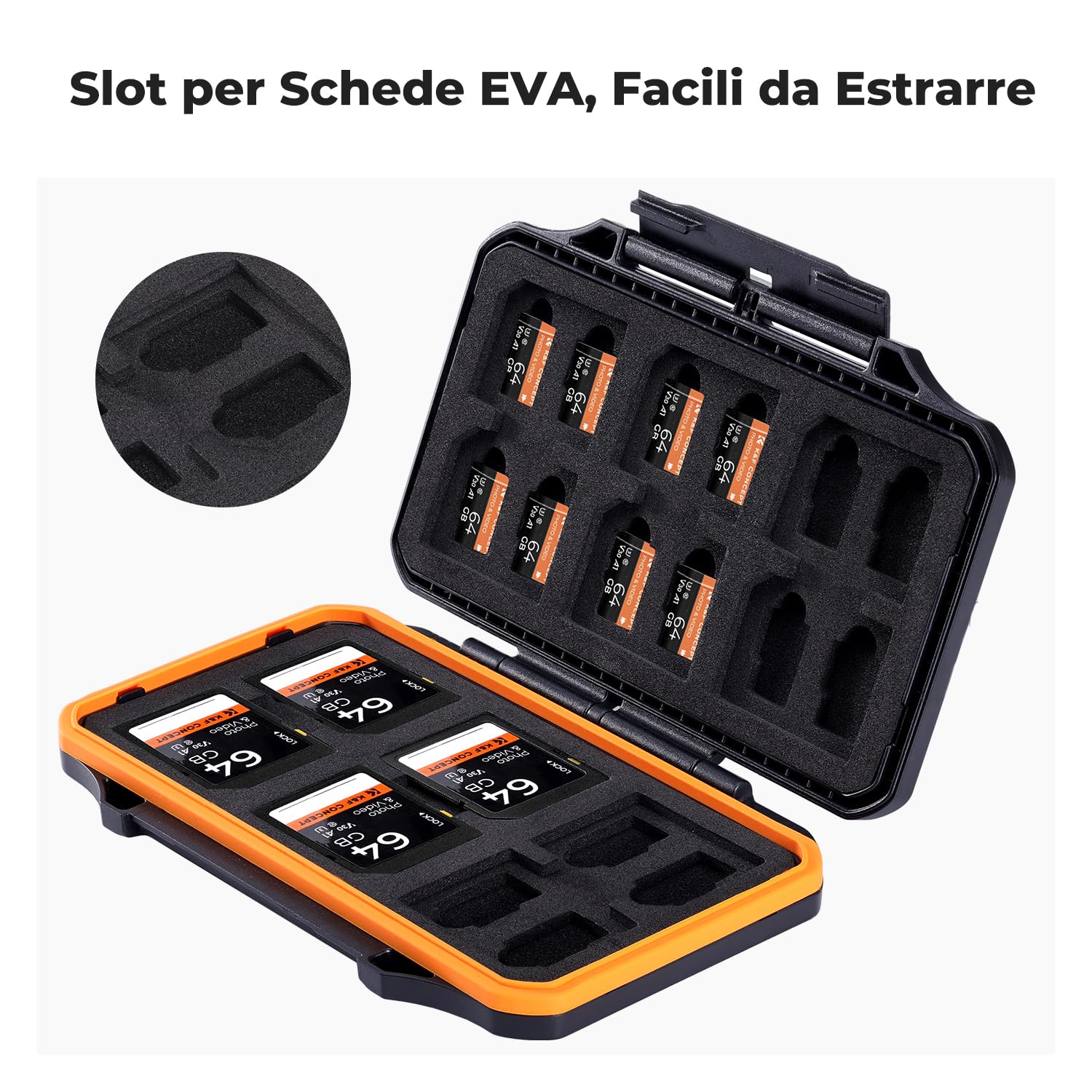 K&F Concept Custodia per Schede di Memoria, Porta Schede Memoria con 36 Scomparti, Impermeabile e Antiurto, per 12 x Schede Micro SD（TF CARD)+ 24 x Schede SD