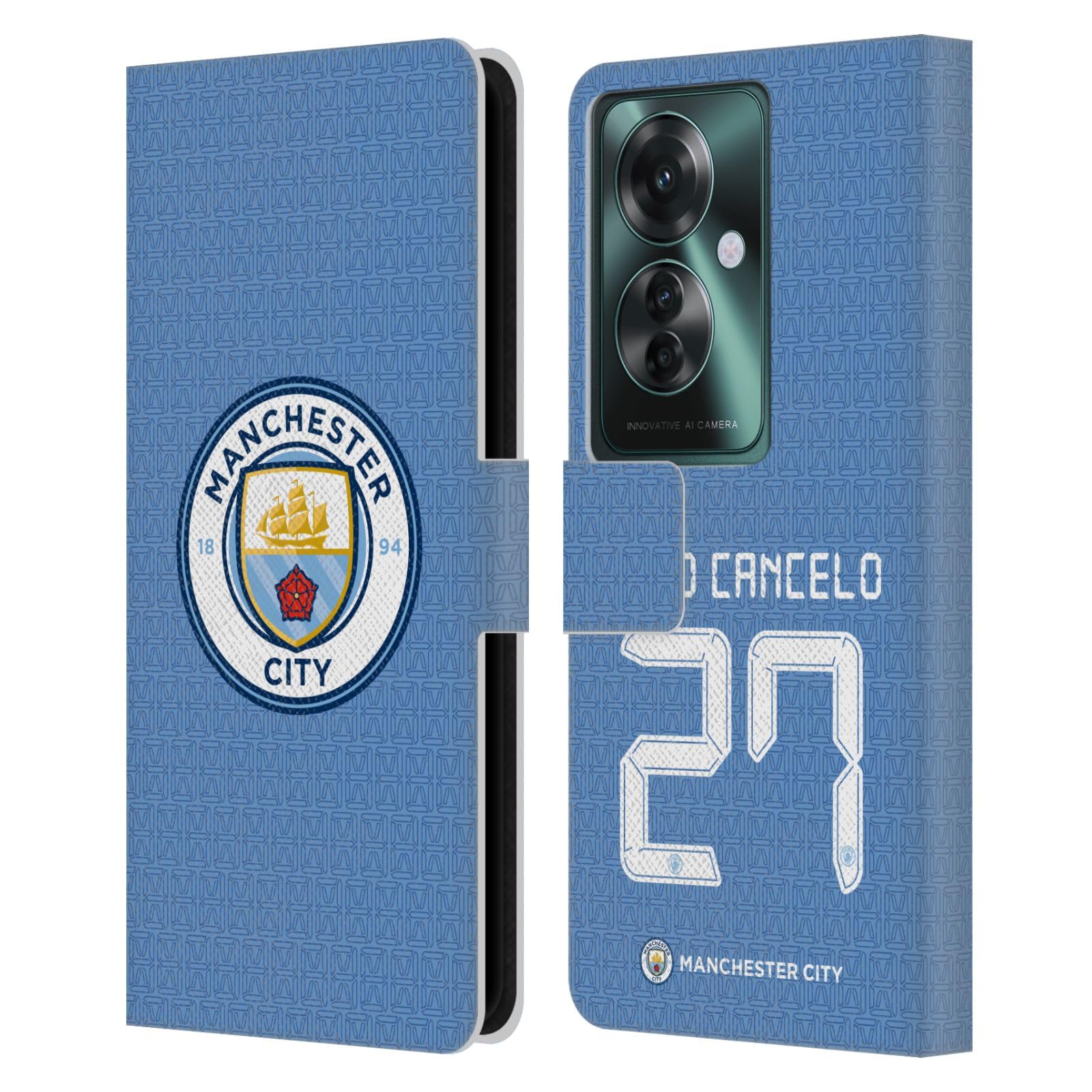 Head Case Designs Officially Licensed Manchester City Man City FC João Cancelo 2021/22 Players Home Kit Group 1 Leather Wallet Case Compatible with Oppo Reno11 F 5G / F25 Pro 5G
