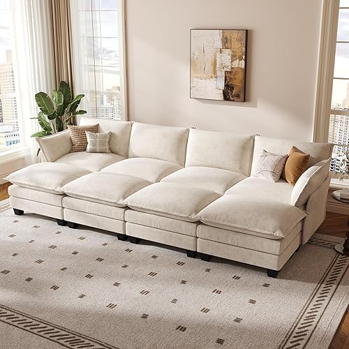Miniatura 11 de KKL Sofá Cama Seccional Modular Grande de 91.3", Sofá Cama Convertible en Forma de J/L de 6 Plazas Sofá Nube con Otomana, Sofás Seccionales