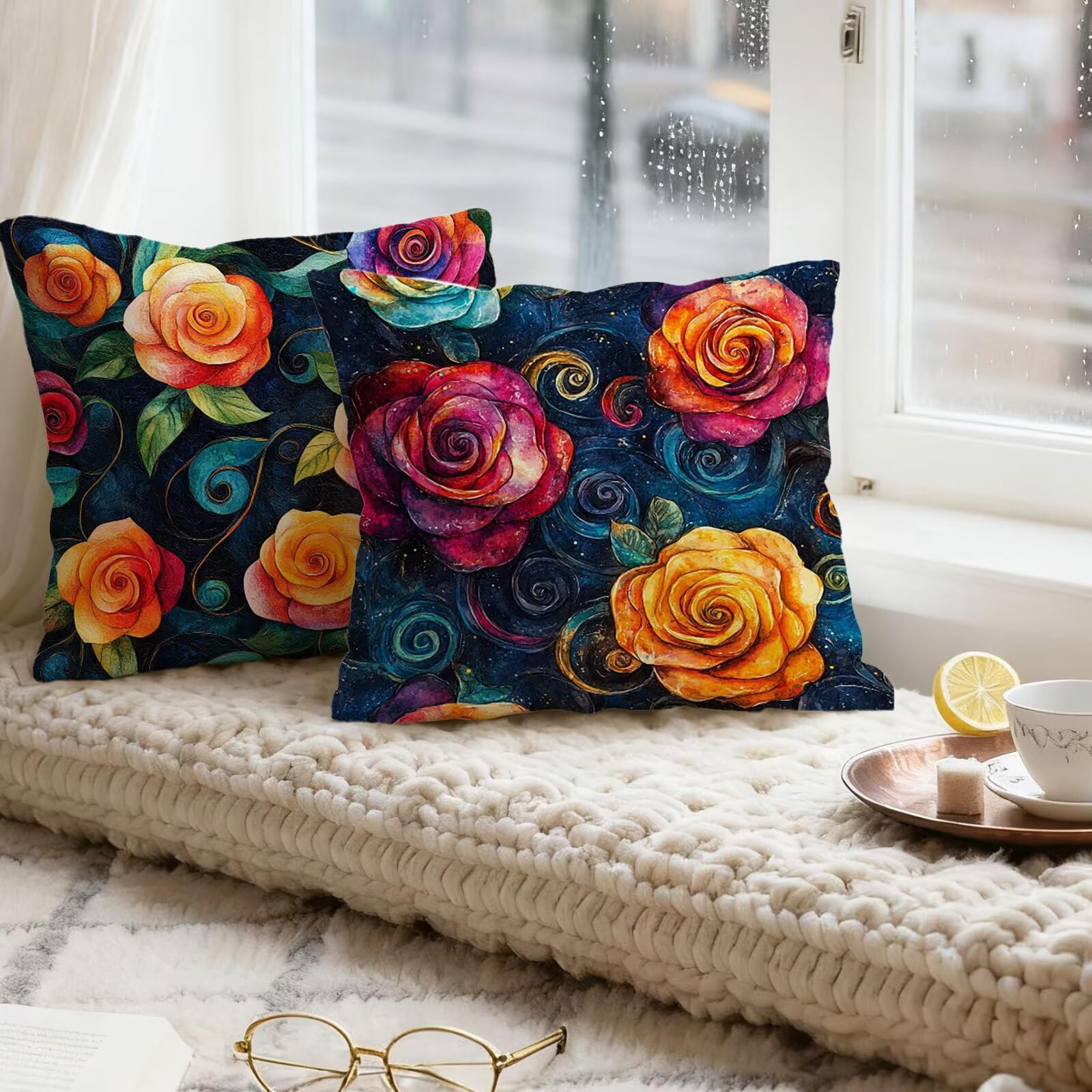 Rojo Funda Cojin 65x65 Flor Funda Almohada 65x65 Cojines Sofa Súper Suave Fundas Cojines Decorativos Fundas Almohadas 4 Piezas Almohada Cervicales y Cuello, para Hogar Cama Salon Decoracion E - 547