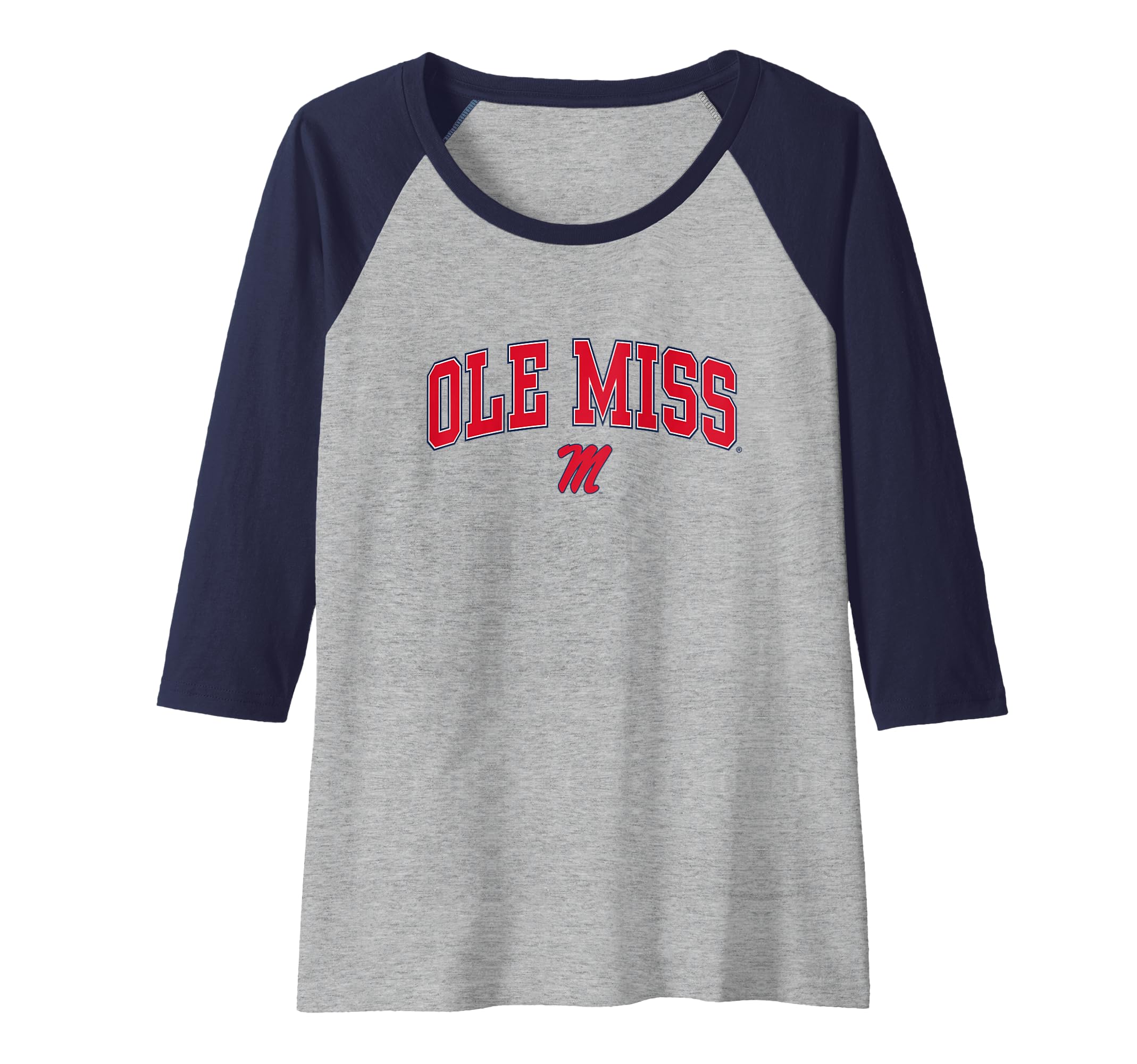 Mississippi Ole Miss Rebels Womens Arch Over Heather Gray Raglan Baseball Tee