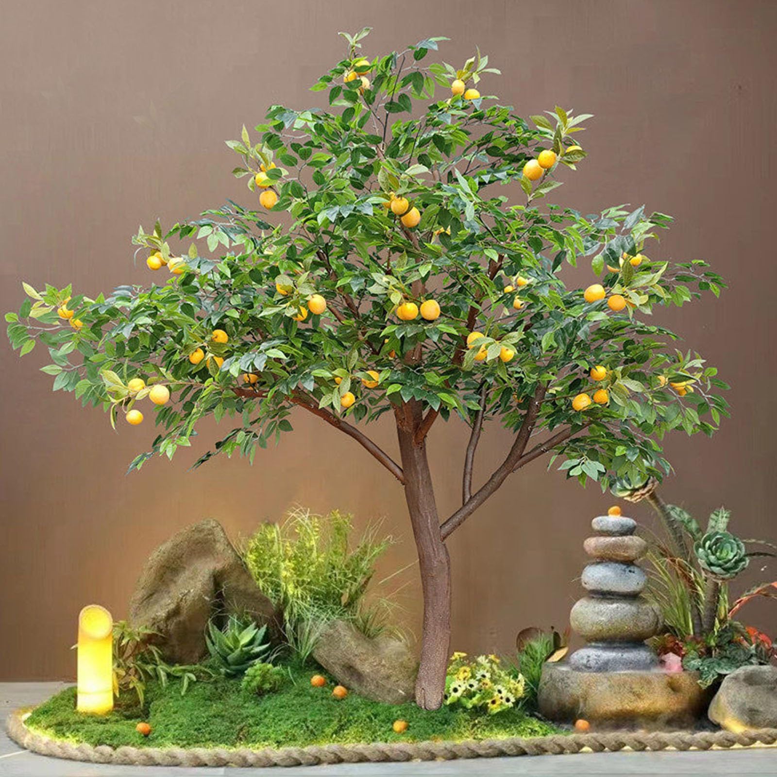 Faux Lemon Tree, Artificial Apricot Tree Indoor Fruit Tree, Branches, Leaves and Fruits for Home Office Decor Housewarming ﻿(4M)
