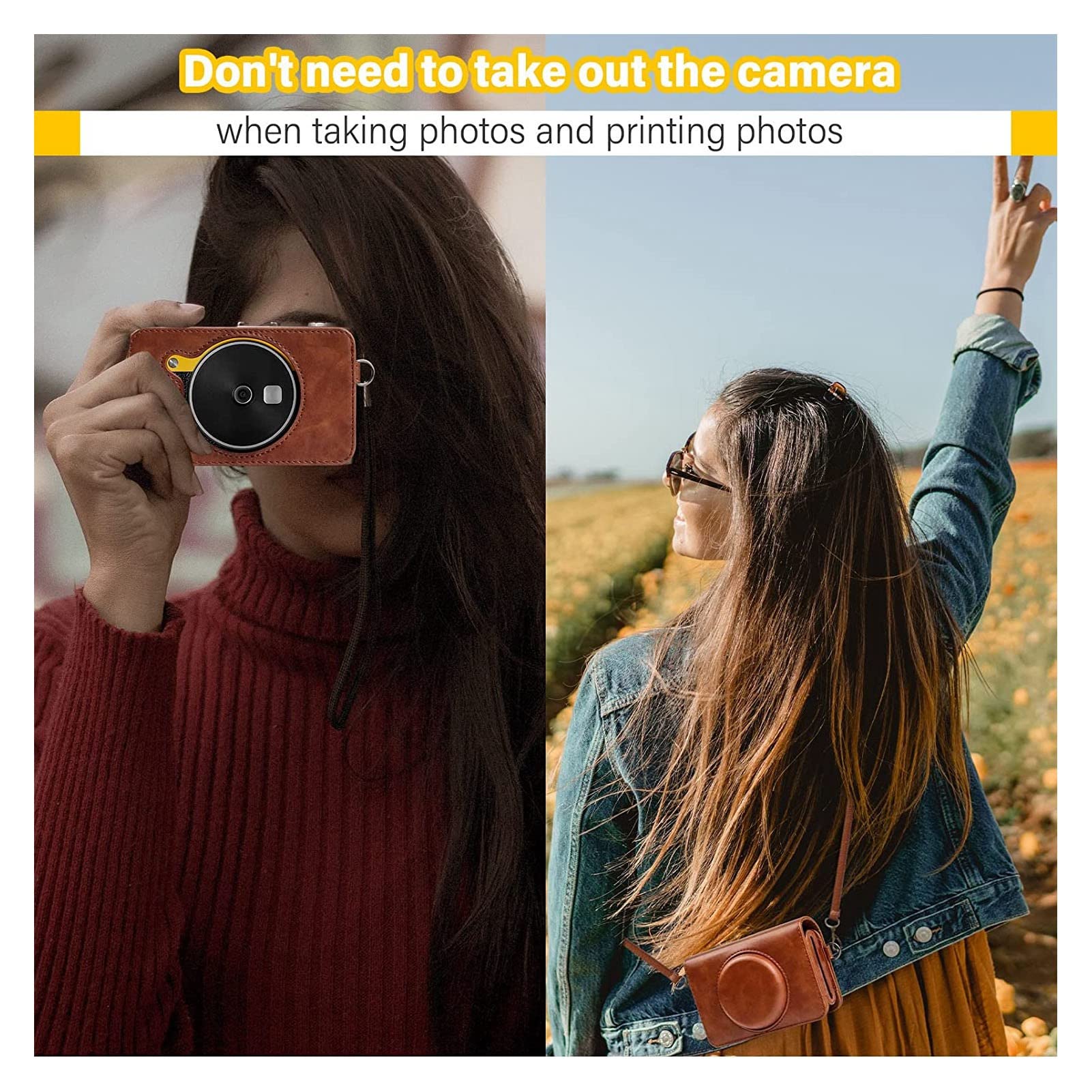 Sxhlseller Retro Camera Case for C210R Mini Shot 2, Soft PU Leather with Adjustable Shoulder Strap, Detachable Front Part, Lightweight - Image 2
