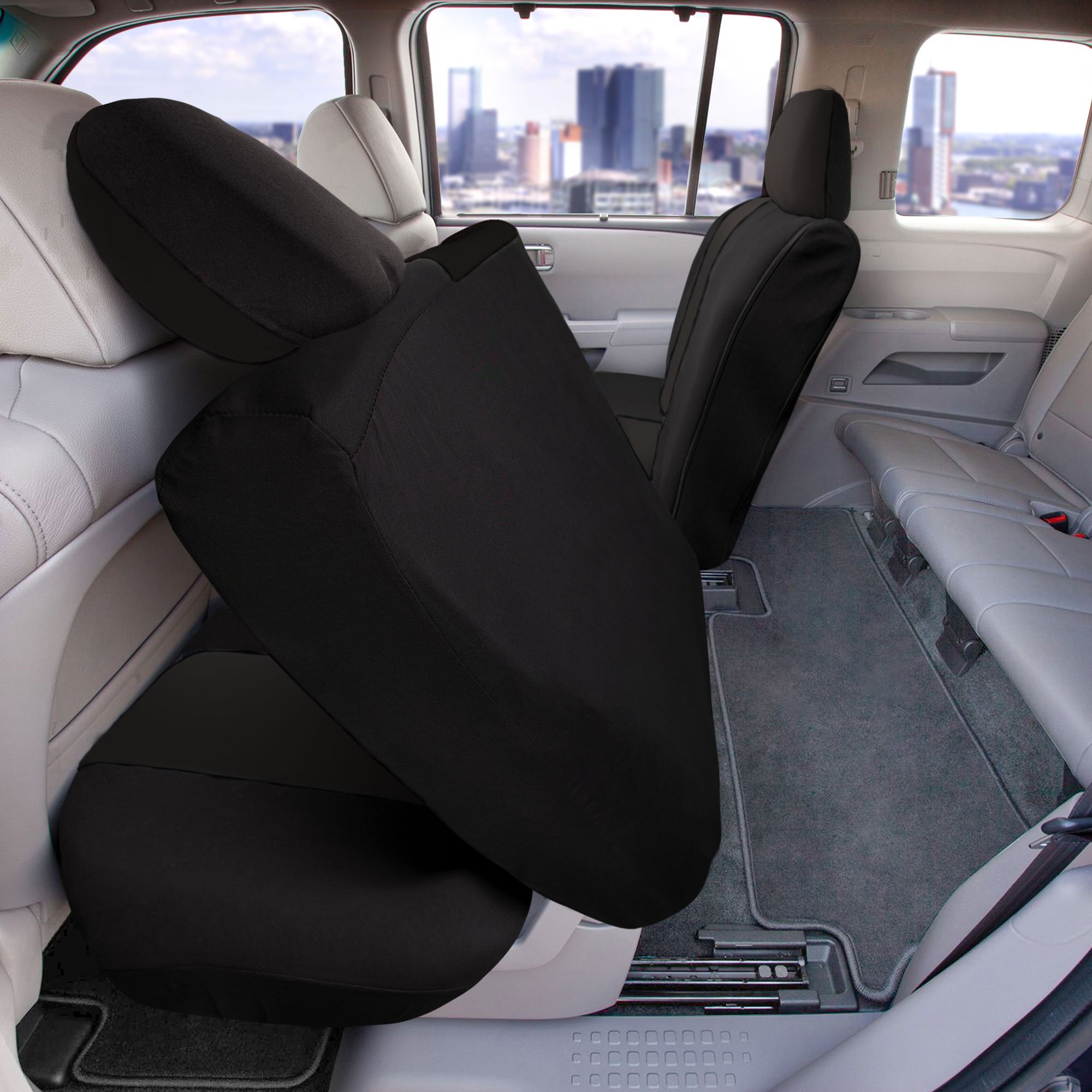 FH Group Full Cover Rear Bench Car Seat Cover Universal Fit Split Bench Design with Zipper Compatible with