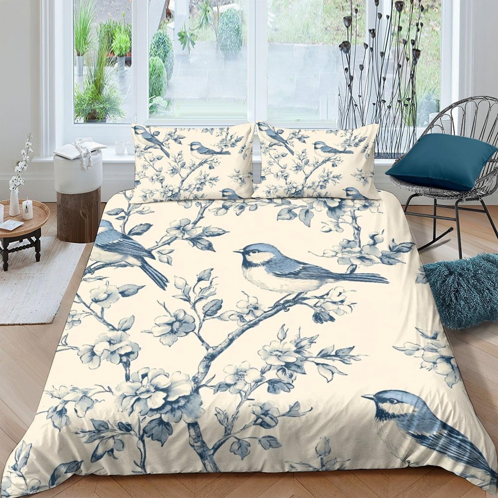 Ctjqhvkz Style-2 3D Printed Blue Songbird Fitted Sheet Microfiber Soft Dustproof Branch Mattress Cover For Bedroom Guest Room Decor Single（135X200cm）