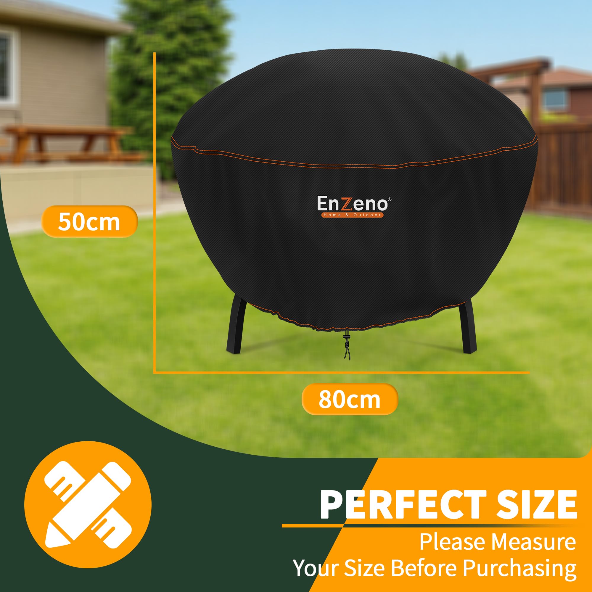 Enzeno Fire Pit Cover,Round Outdoor Firepit Covers Waterproof, 210D Oxford Cloth Patio Fire Bowl Cover Anti-UV & Wear-Resistant(Ø80x50cm)- Black — view 2