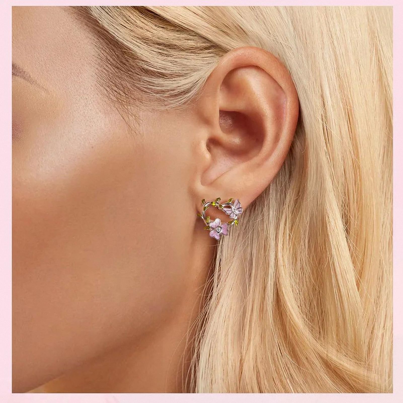 YCTTKDD 925 Sterling Silber Glyzinie Blume Schmetterling Ohrstecker Herz Ranke Ohrringe für Frauen Romantischer Schmuck