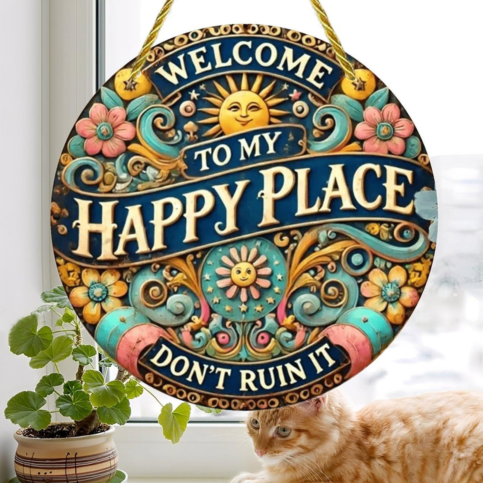 Colorful Acrylic Suncatcher, My Happy Place 7-inch Hanging Window Wall Art Decor with Printed Stained Glass Style Design, Gift Idea & Garden Ornament Indoor Outdoor Use — view 6