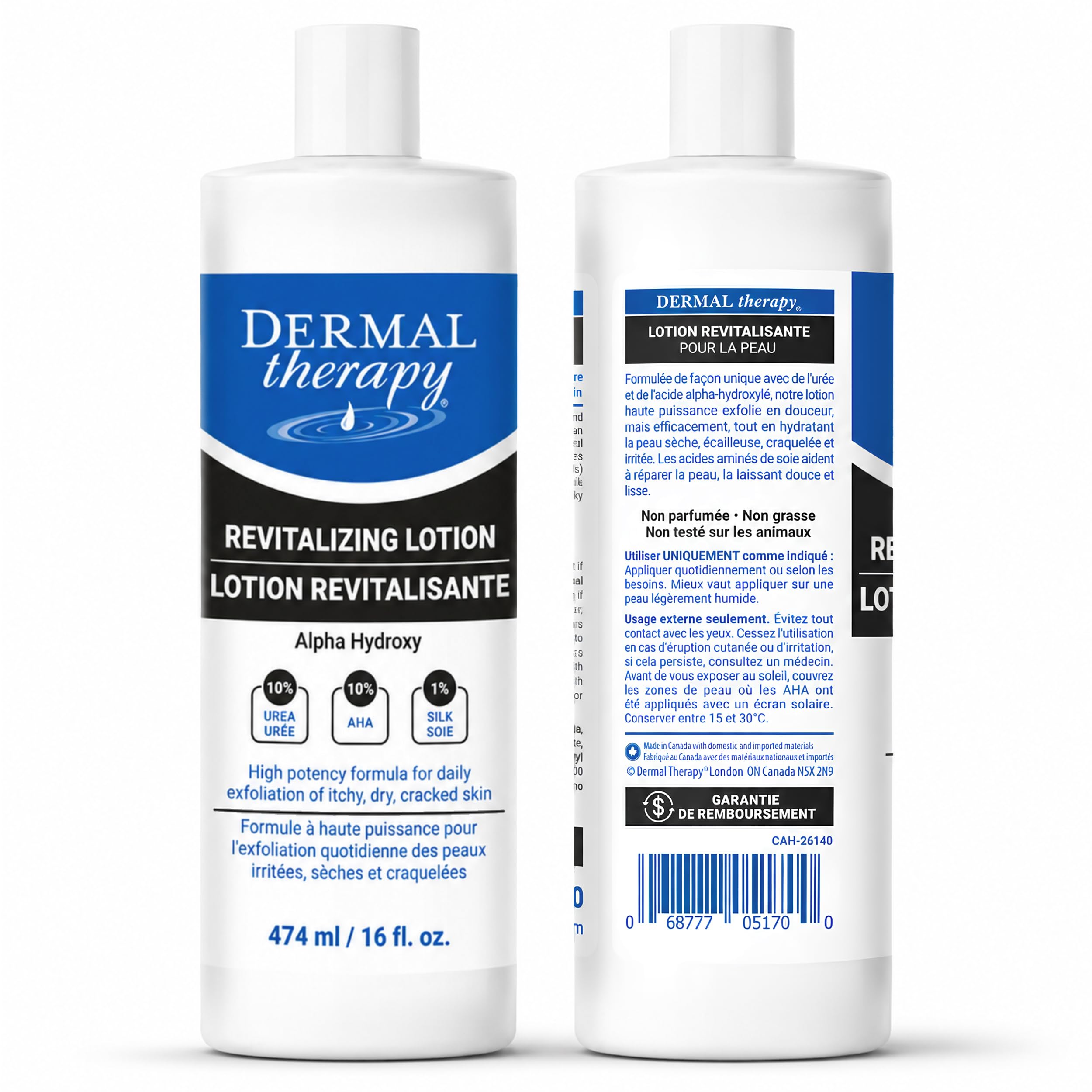 Revitalizing Lotion – 10% Urea + 10% Lactic Acid, Fragrance-Free Body Lotion for Dry, Cracked Skin, Non-Greasy Exfoliating Moisturizer & Keratosis Pilaris Treatment, 16 fl oz (474 ml)