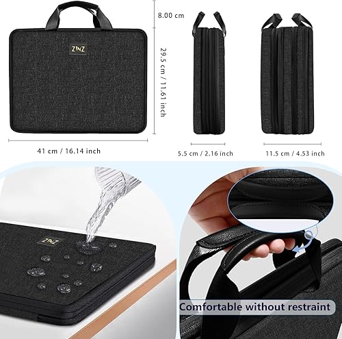 Miniatura 2 de ZINZ B04K01 - Funda para portátil de 15, 15.6 y 16 pulgadas, bolsa de mano expandible para computadora con múltiples bolsillos compatible con Negro
