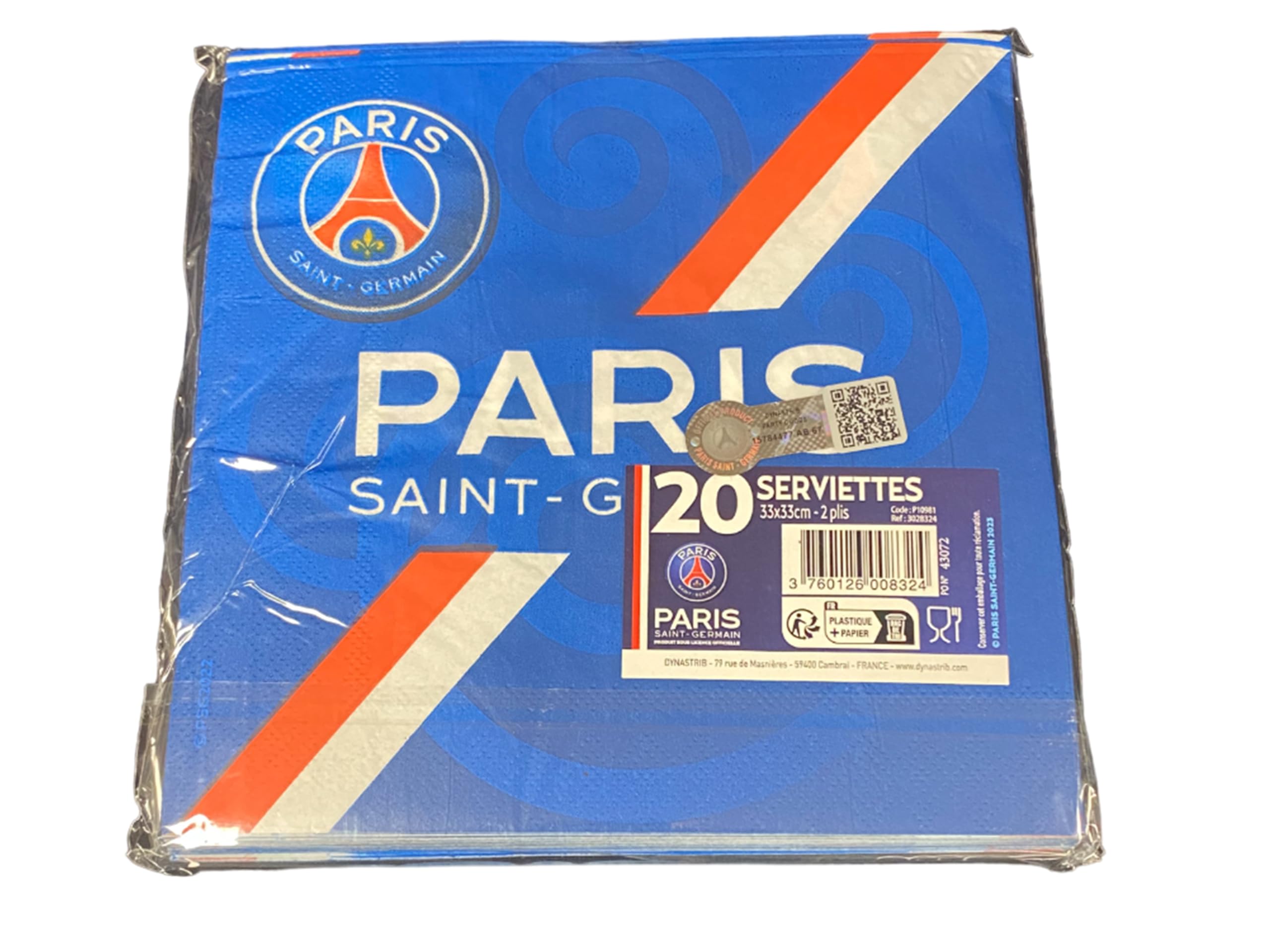 Party-Set PSG, 39-teilig, 6 Teller, 6 Becher, 20 Servietten, 6 Taschen, 1 Tischdecke, offizielle Kollektion von Paris Saint Germain