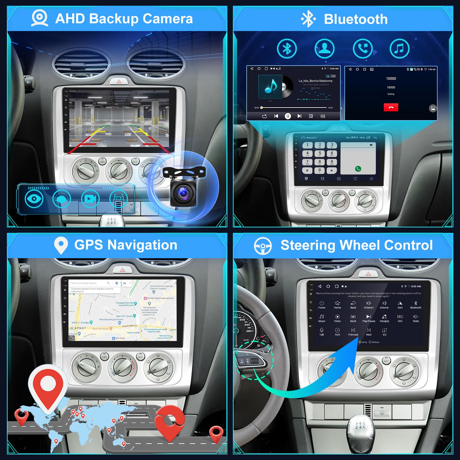 [2+64G] Android 13 Car Stereo para Ford Focus Exi MT 2 3 Mk2 Mk3 2004-2011 con Wireless Carplay y Android Auto - 9 Pulgadas de Pantalla Táctil Radio con WiFi/GPS/DSP/FM/RDS Radio + Cámara de Seguridad