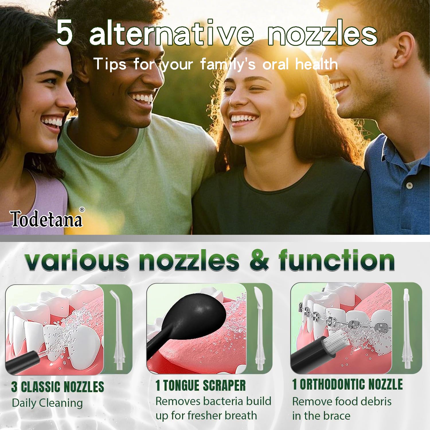 Púa dental dental de agua: irrigador oral inalámbrico portátil con modo de pulverización puntual, tanque de agua expandible desmontable y espejo pequeño, adecuado para viajes (blanco)