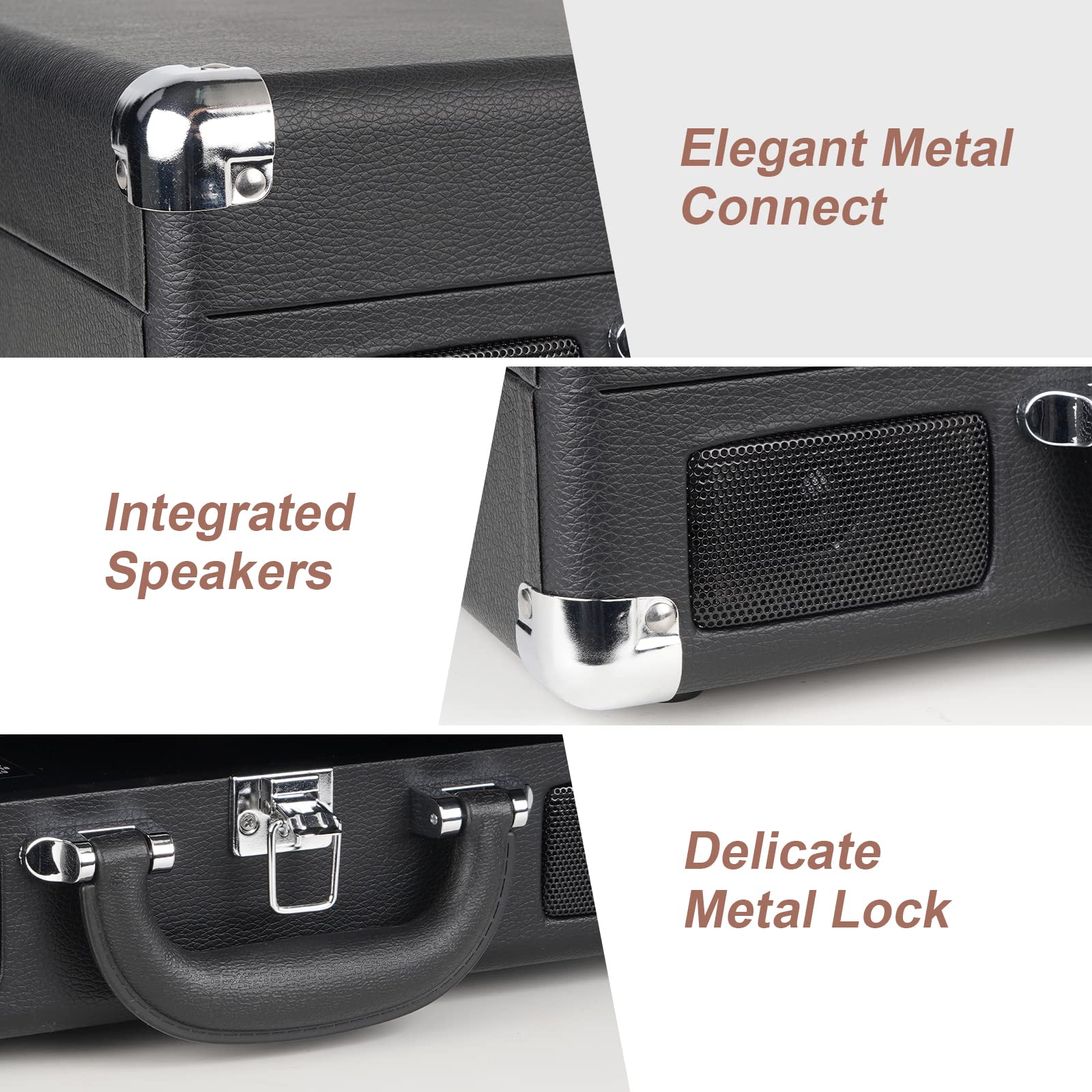 Digitnow! Nero 3 velocità Vinyl Recorder - Strumento valigia / borsa con altoparlanti stereo incorporati, supporta uscite USB / RCA / cuffie Jack / MP3 / telefoni cellulari Riproduzione di musica