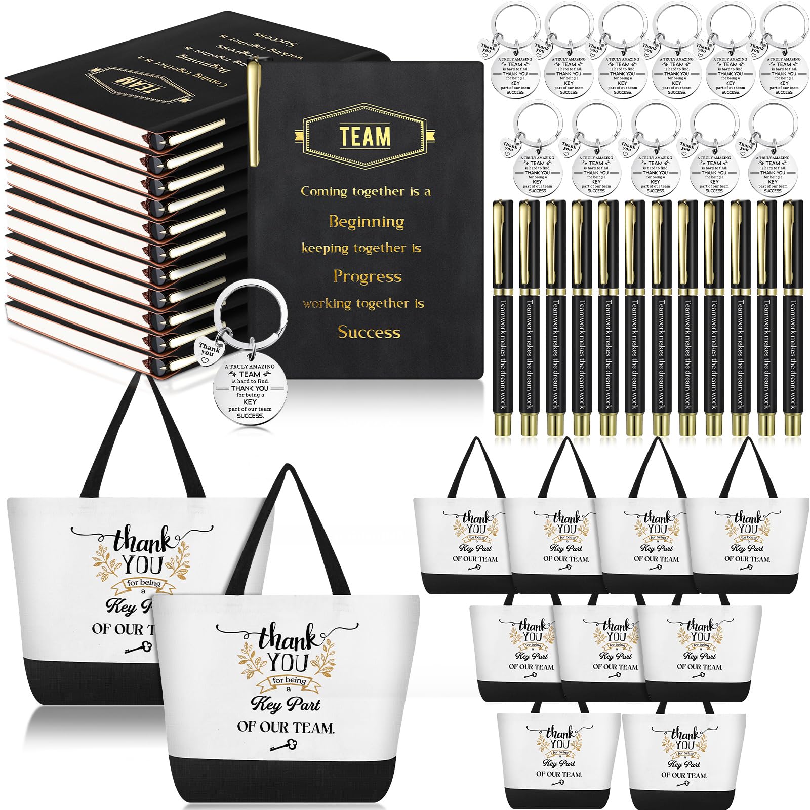 12 Sets Team Appreciation Gifts for Employee Bulk A5 Leather Notebook Canvas Tote Bags Keychain Ballpoint Pens Thank You Appreciation Gifts for Coworkers Staff Teacher Nurse(Classic Color)