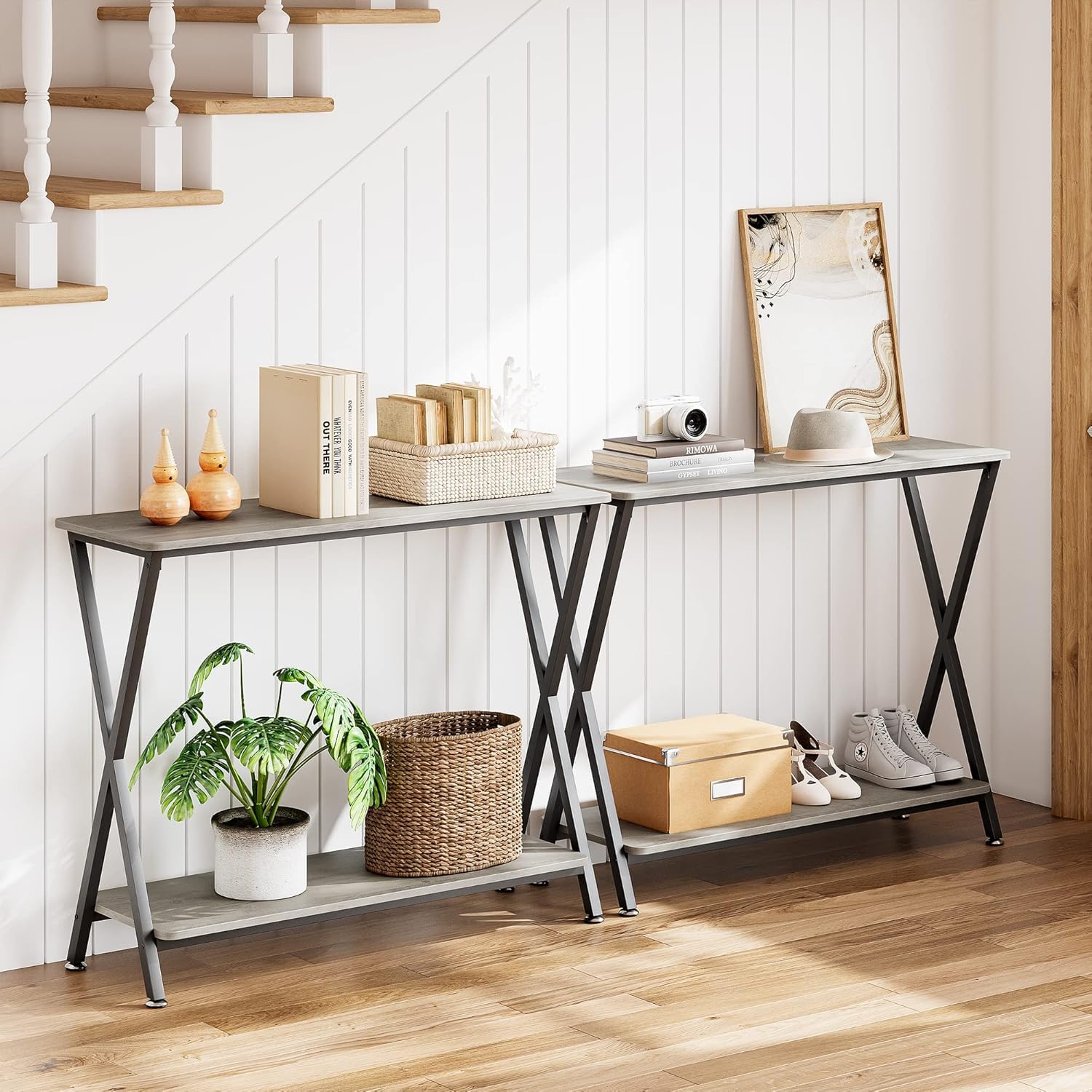 Garvee Console mobili, ingresso ingresso tavolo consolle, uso in ingresso e soggiorno per posizionare decorazioni e oggetti quotidiani, struttura robusta, 85 × 30 × 81 cm, grigio