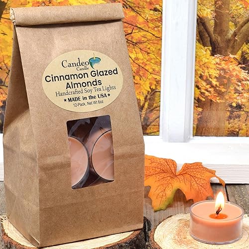 Miniatura 2 de Candeo Candle - Aroma de almendras glaseadas de canela, paquete de 12, velas perfumadas de candelita - Mezcla de cera de abeja de soja, hecho a mano