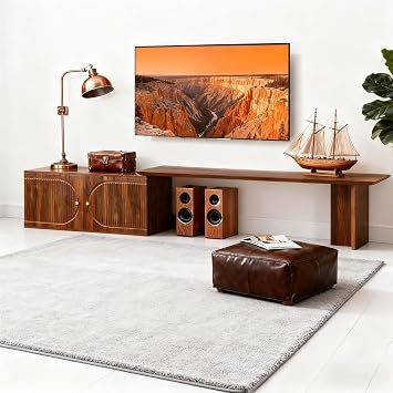 Walnut Extendable TV Stand for 80-110 TV Size, Walnut TV Stand for Living Room, Modern TV Console Low Profile, Entertainment Centers with Doors and Storage Units