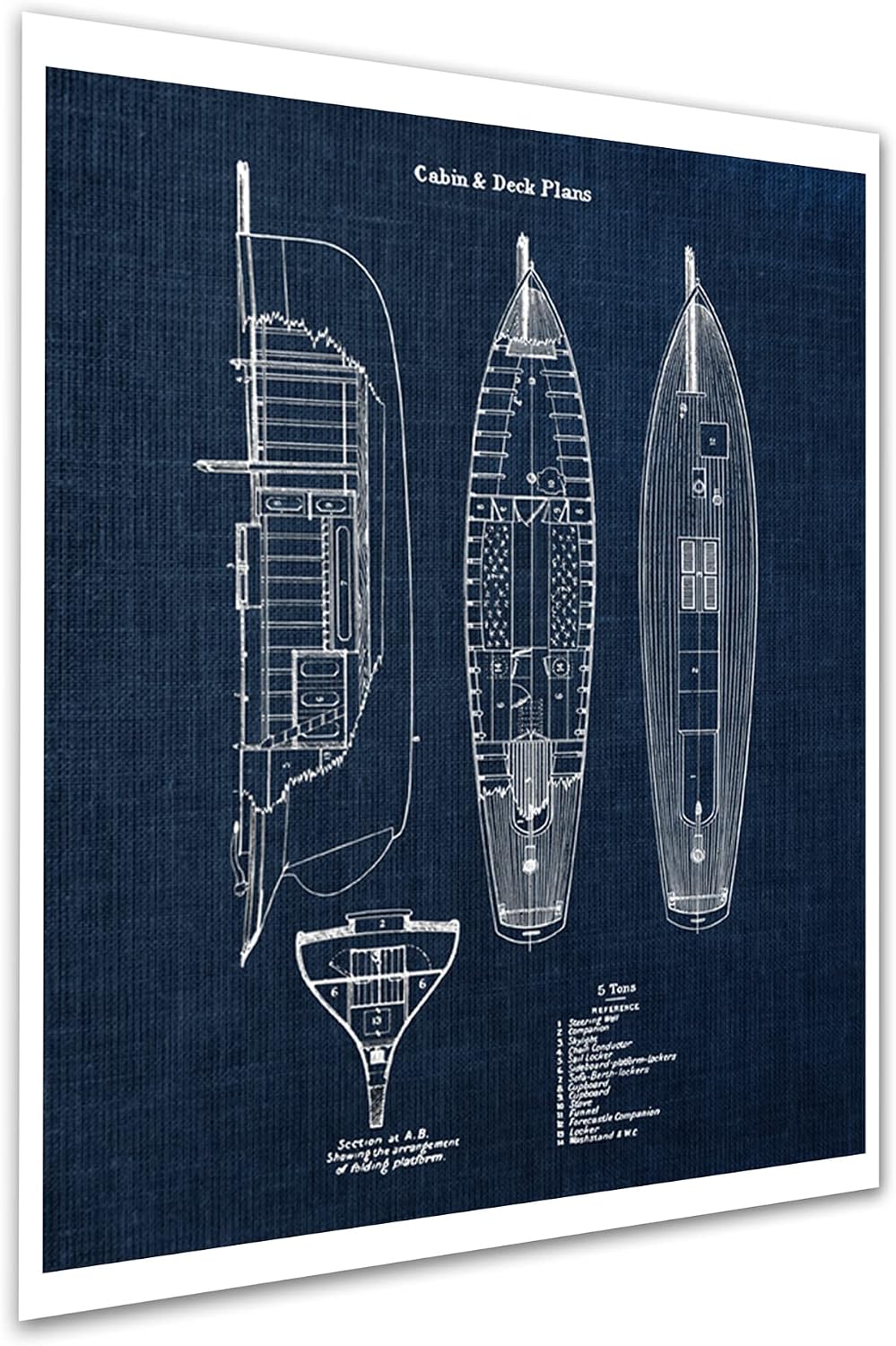 Gnosis Picture Archive Yacht Sailing Blueprint Set of 6 Unframed Navy Blue Art Prints Nautical Wall Decor