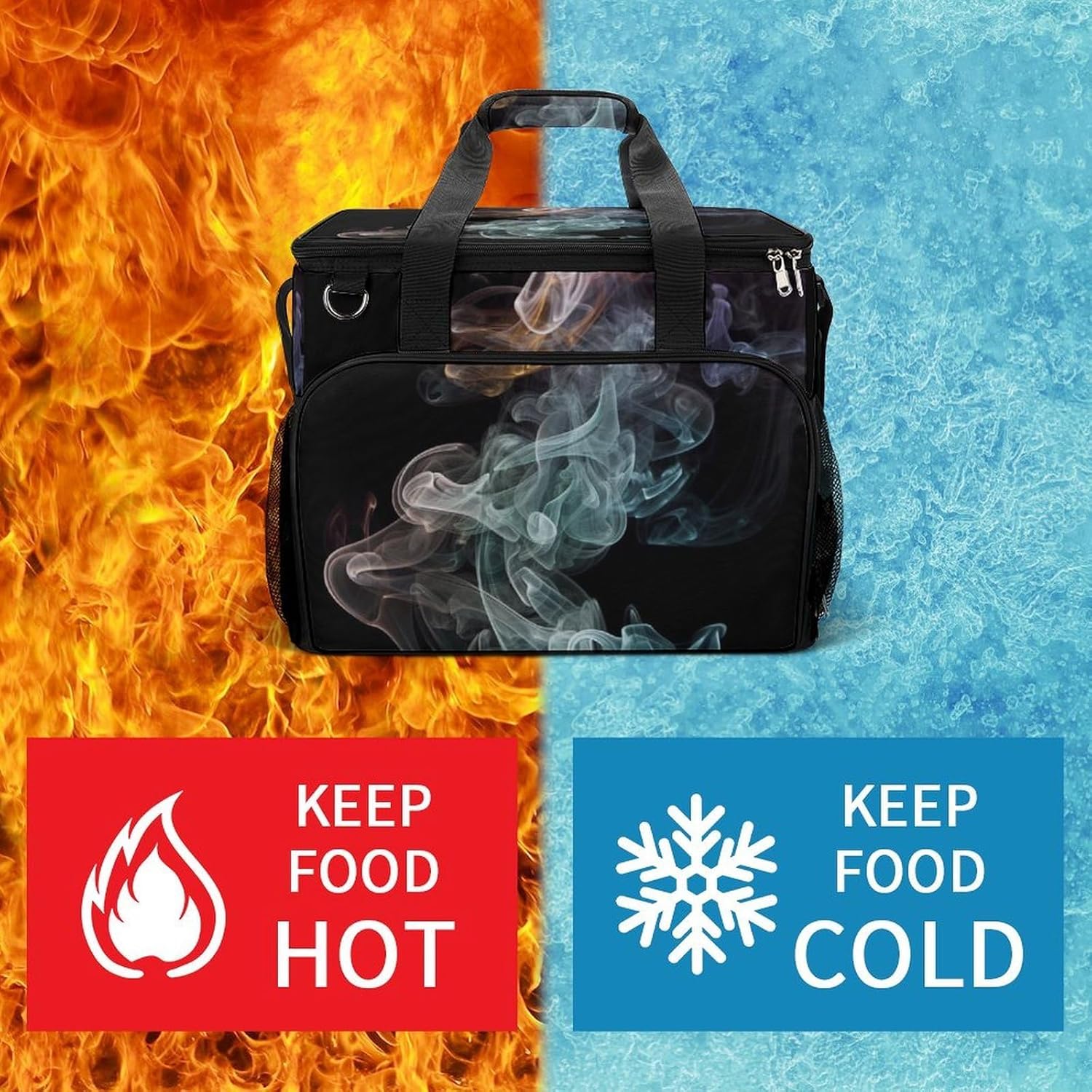 Large Capacity Oxford Cloth Psychedelic Smoke Printed Camping Ice Bag, Outdoor Portable Insulation and Cooling Bag, Suitable for Outdoor Camping and Picnics