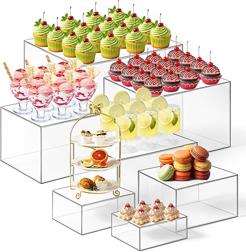 Miniatura 9 de Leinuosen Juego de 7 Elevadores Grandes para Buffet de 6" a 12" Caja de Exhibición de Acrílico Elevador de Mesa de Postres para Catering Soporte