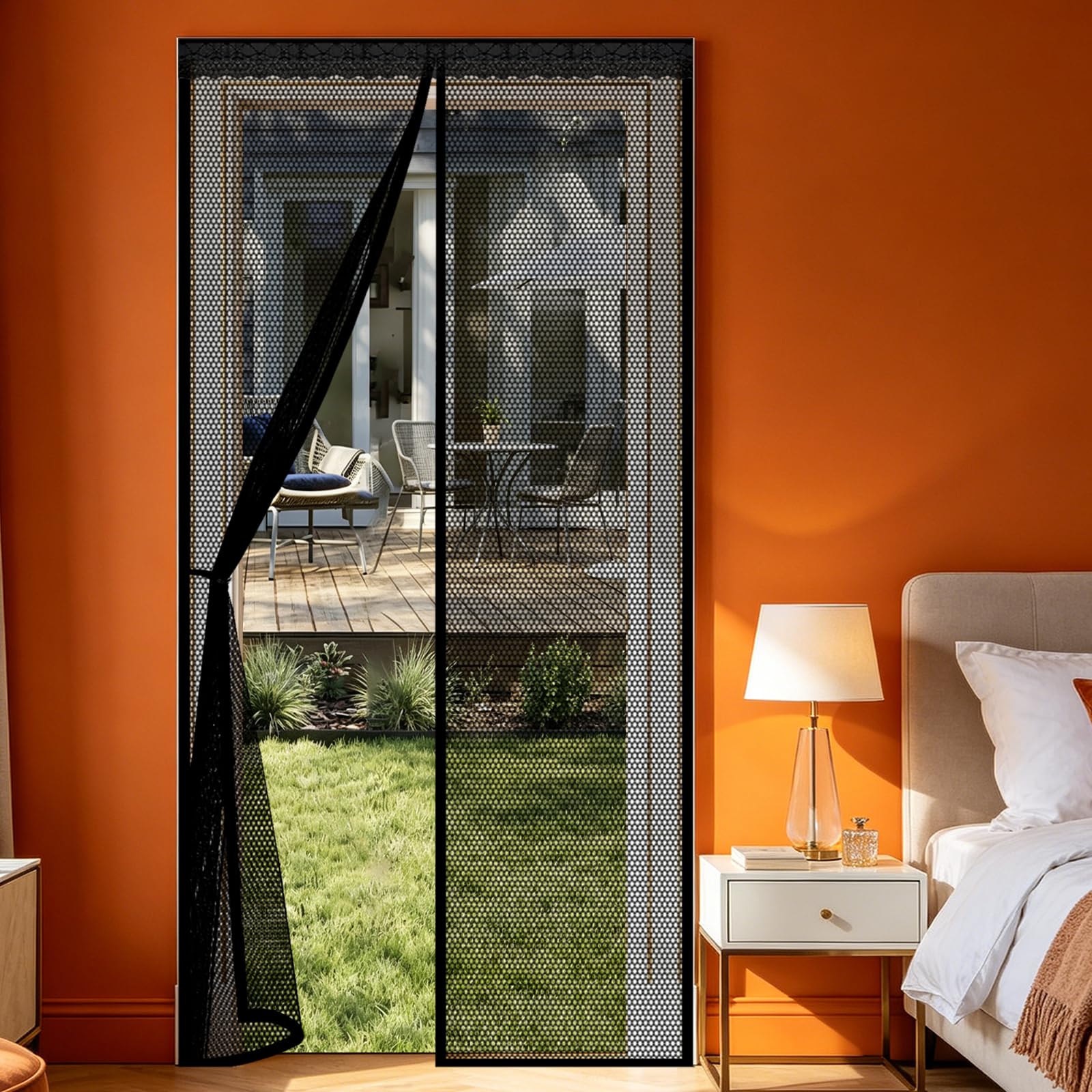 Lijiao Black Fly Screens For Doors 122 X 185 Cm Keep Bugs Out Lets Fresh Air In, With Powerful Magnets And Full Frame Hook&Loop, No Gap, Screen Mesh Insect Protection Door Kid And Pet Friendly,