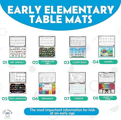 Miniatura 5 de Tot Talk Amazing Animal ABC - Mantel individual para niños, fabricado en los Estados Unidos, este mantel ABC preescolar y jardín de infantes tiene