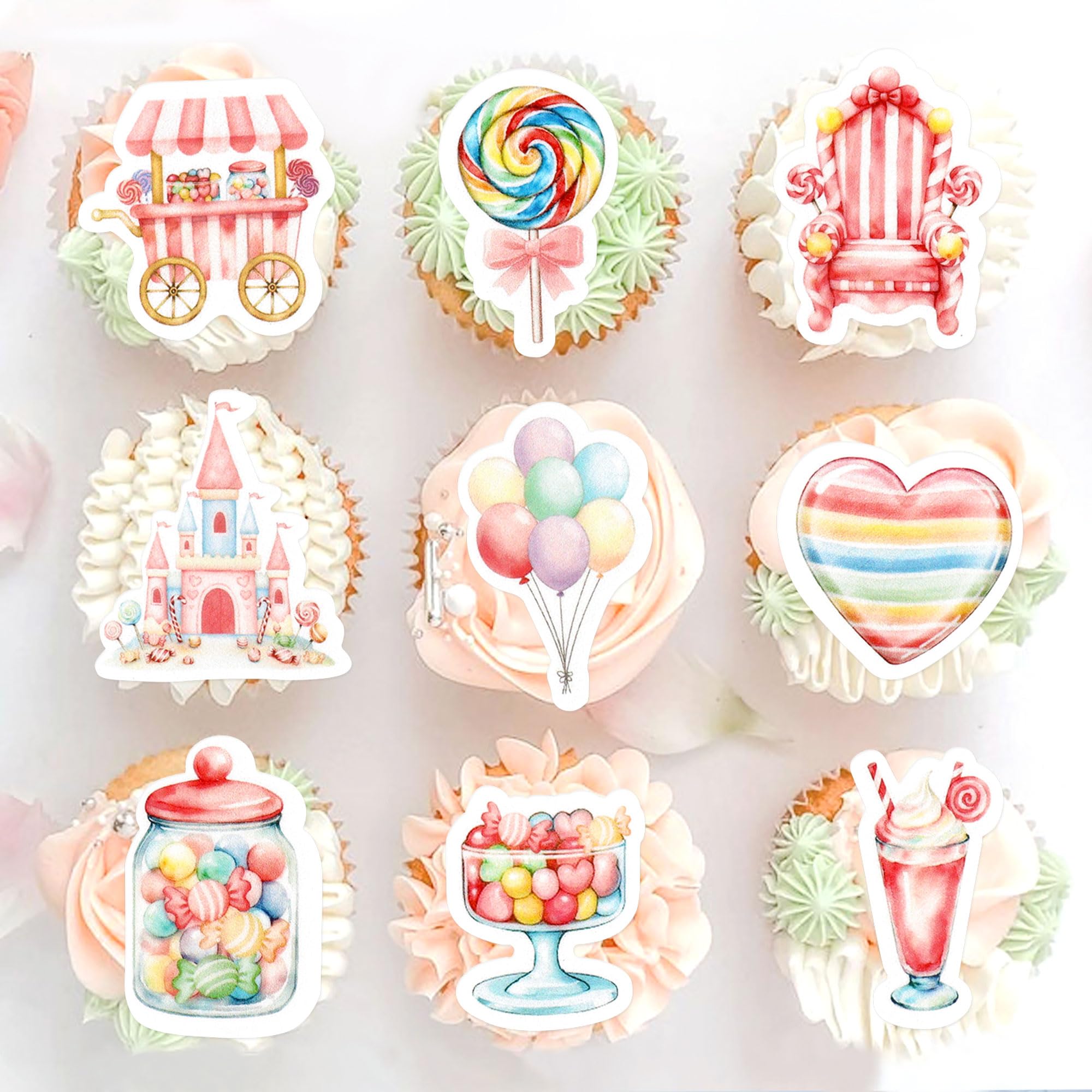 Blumomon 50Stück Vorgeschnitten Essbare Süßigkeiten Cupcake Dekoration Geburtstagskuchen Dekoration Verlobungsparty Baby Dusche Party Kuchen Dekorationsartikel