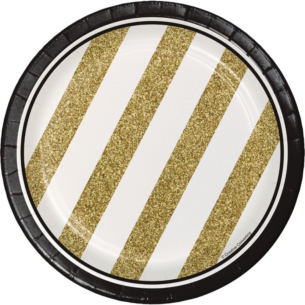8-Count Sturdy Style 7-Inch Paper Dessert Plates, Black and Gold