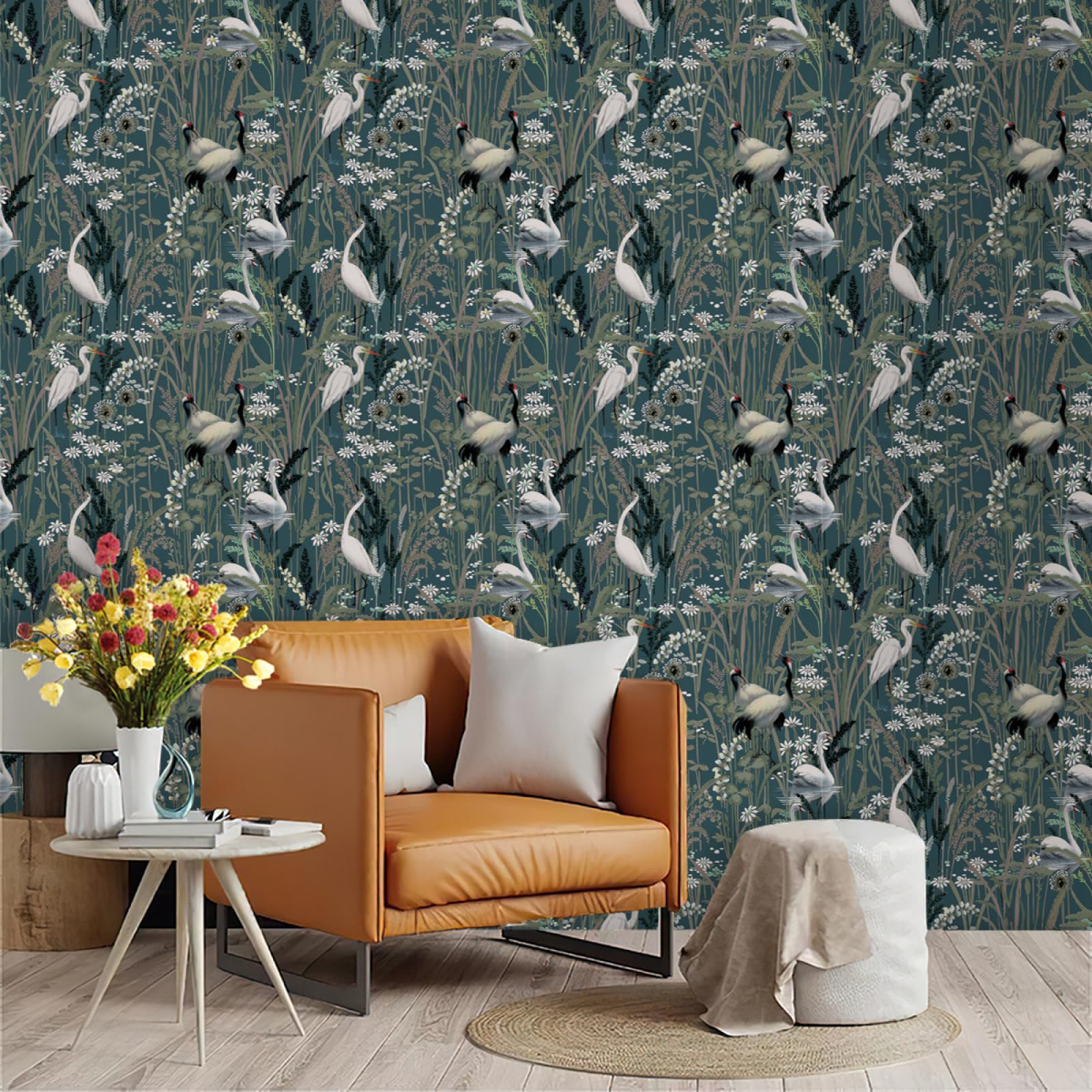 Zahhyg Grey Wallpaper Bird Peel And Stick Self Adhesive Wallpaper For Living Room Waterproof Vinyl, Art Deco Thicken Sticky Back Plastic Removable