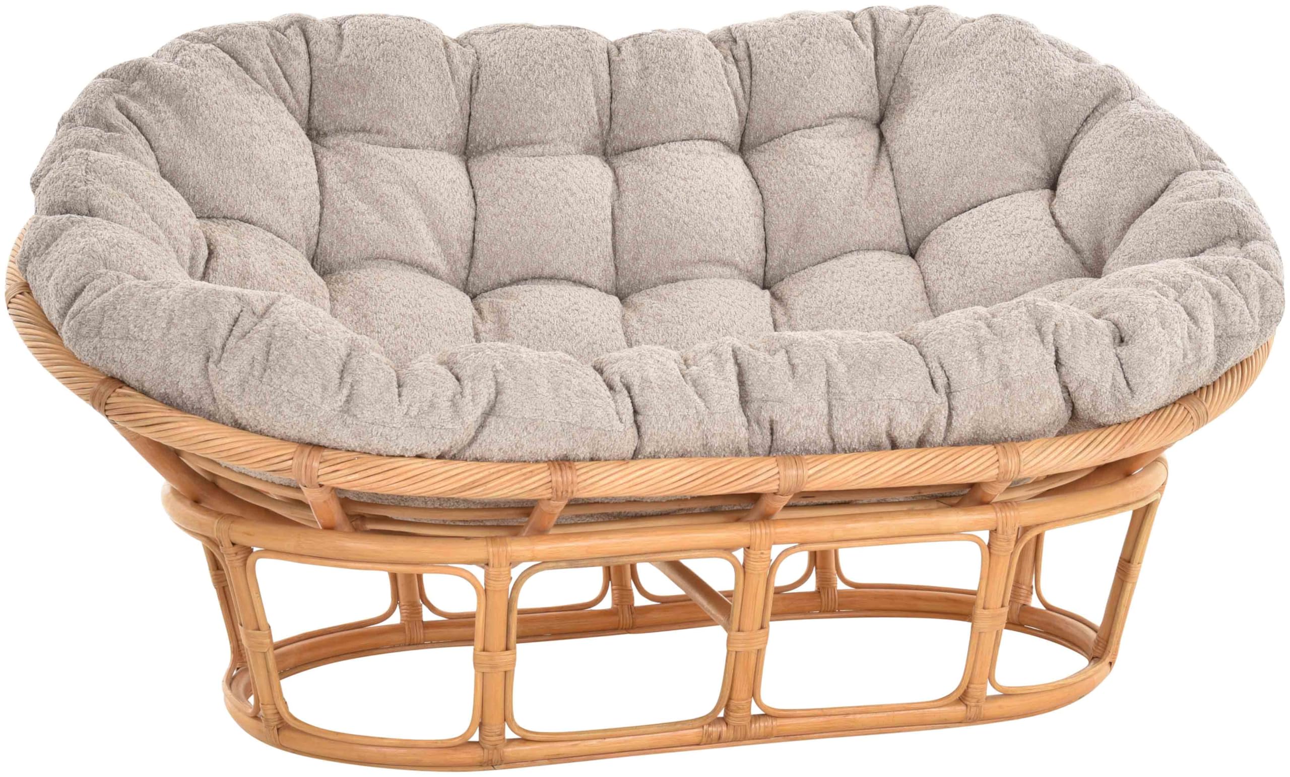 Fauteuil papasan XXL avec coussin, relax, chaise longue, en rotin naturel (miel, 2 places)