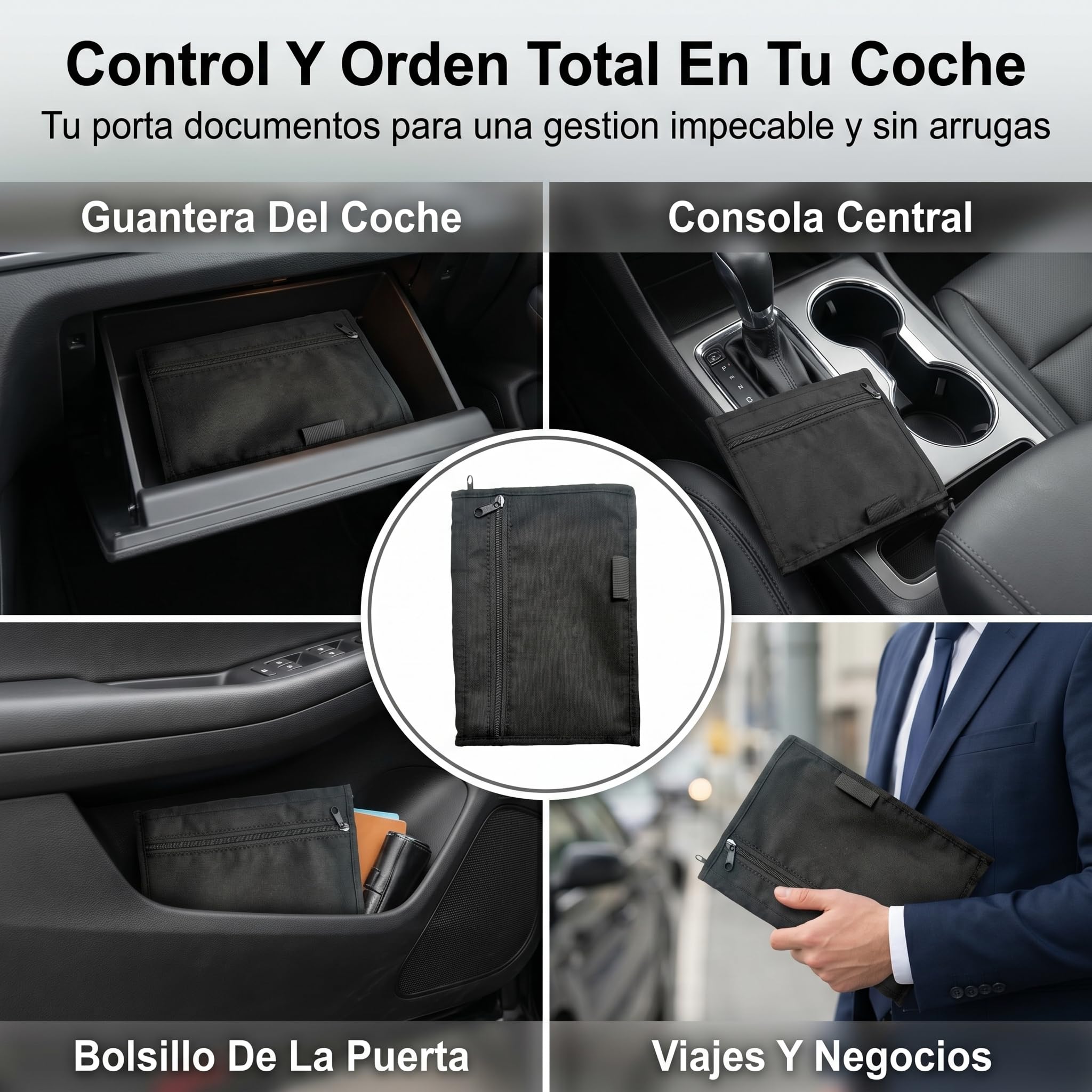 Organizador de Coche para Guanteras, Carpeta Portadocumentos con Múltiples Bolsillos para Manuales y Tarjetas, Estuche de Almacenamiento para Documentación del Vehículo, Negro