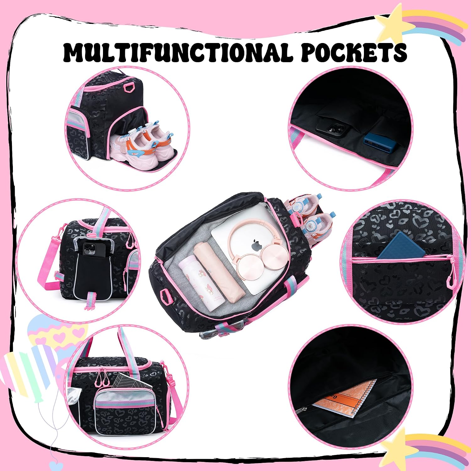 Kids Rolling Duffle Bag with Wheels for Girls Overnight Bag with Makeup Bag Dance Bag for Girls Travel Bag with Travel Toiletry Bag Girls Luggage Bag for Travel image 5