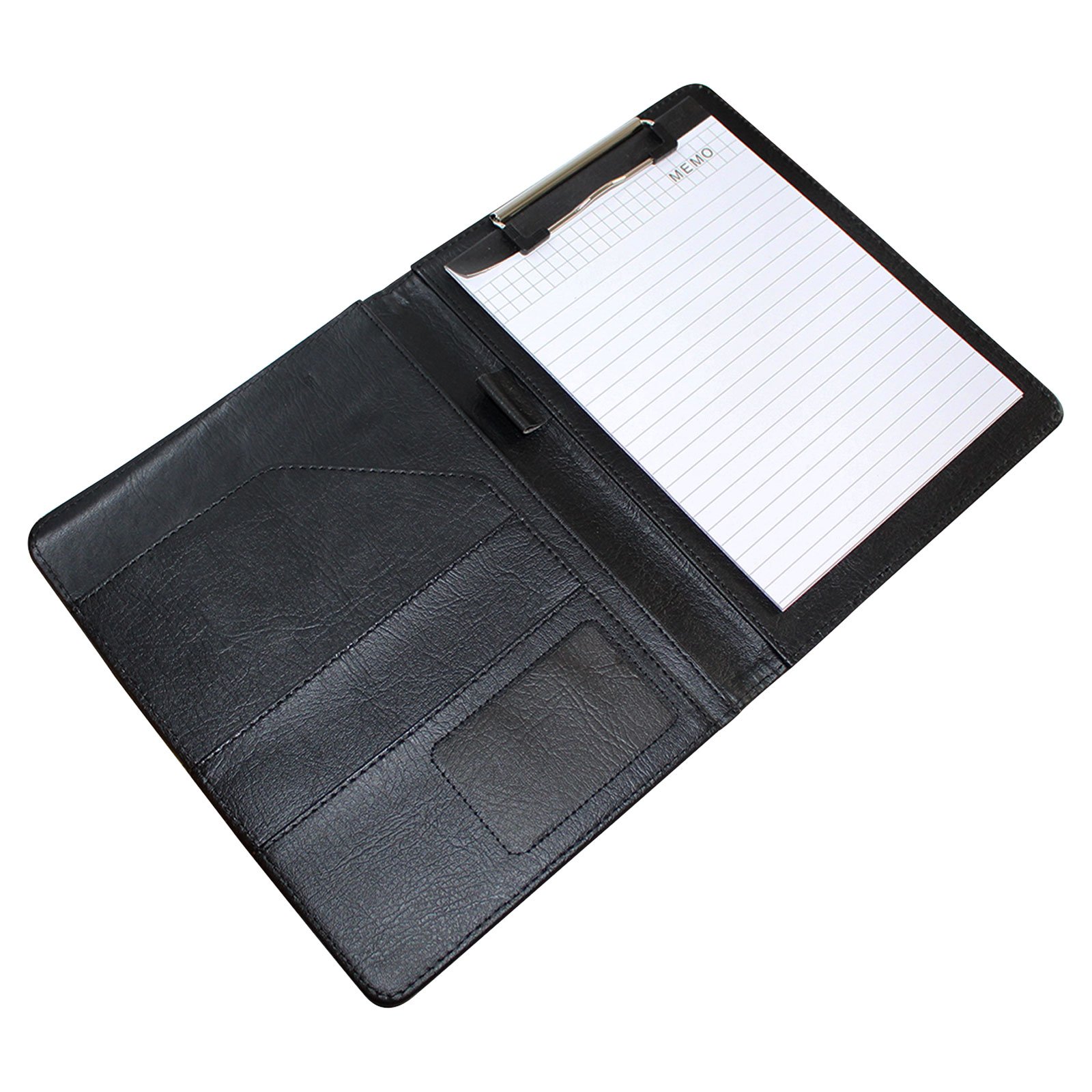 Kurtzy Carpeta Portadocumentos A5 Cuero Negro - Carpeta con Pinza Organizador Empresa Oficina Trabajo Portafolio con Bolsillo - Porta Documentos, Soporte Tarjeta, Bloc de Notas