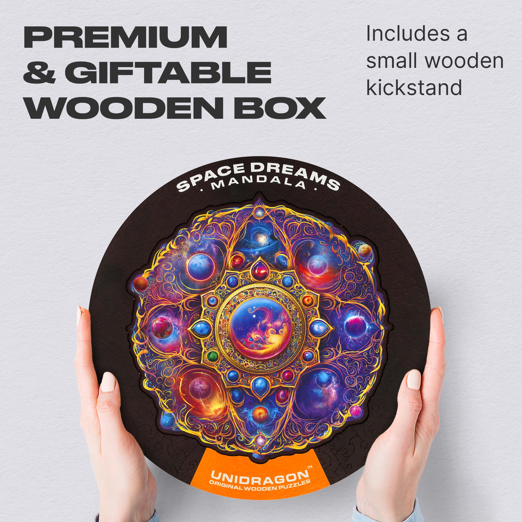 UNIDRAGON Mandala Space Dreams Wooden Jigsaw Puzzle for Adults - 350 Unique Shaped Pieces - King Size 33 x 33 cm