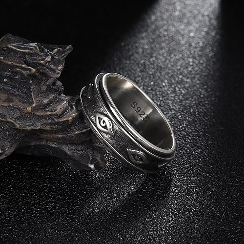 Miniatura 2 de MILACOLATO Anillo de plata de ley 925 para mujeres y hombres, chapado en platino, anillo de plata de ley para la ansiedad, anillo de cruz de flor,