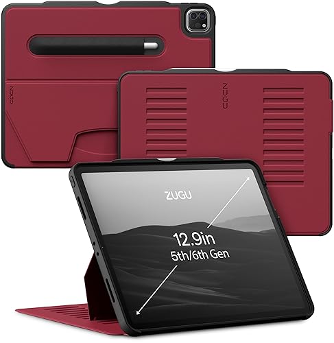ZUGU iPad Pro 12.9 Hülle 2022/2021 6. / 5. Generation, schlanke Schutzhülle 10 Winkel-Ständer magnetisch, Aufladen iPad Stiftes Auto Sleep/Wake Up [ iPadPro 12.9 Kirsche Rot ] - Kirsche Rot