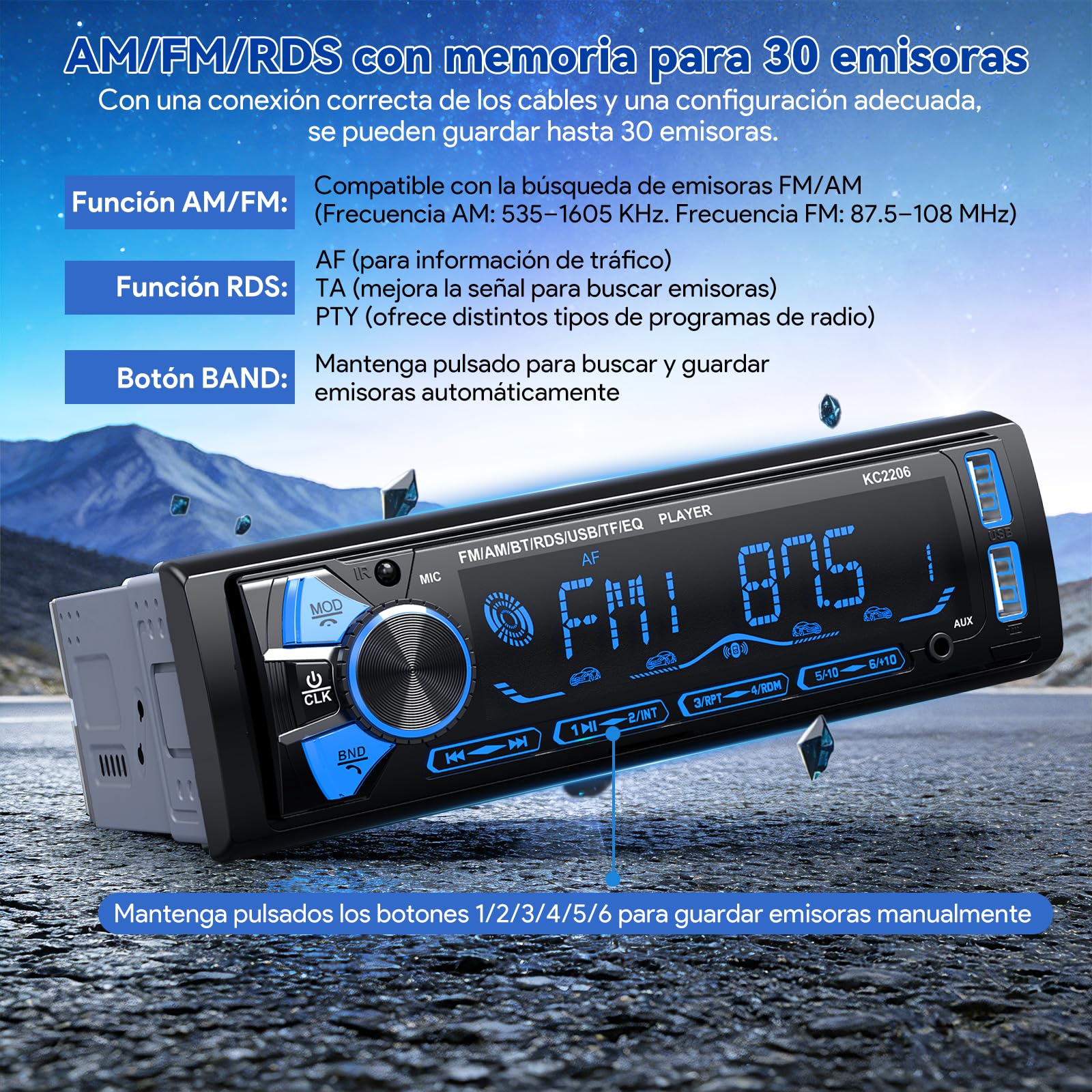 Radio Coche Bluetooth Extraible, Wistrue RDS Autoradio Bluetooth 5.0,FM/Am 1DIN Autoradio Stéreo Soporta MP3/2USB Carga rápida/AUX/SD Compatible con Android y iOS