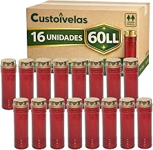 Candle with Safety Lid 60LL – White 24.5 cm | Long Lasting for Cemetery, Outdoor and Ceremonies | Stable Flame with Protection | Pack of 24 Units (16, Red)