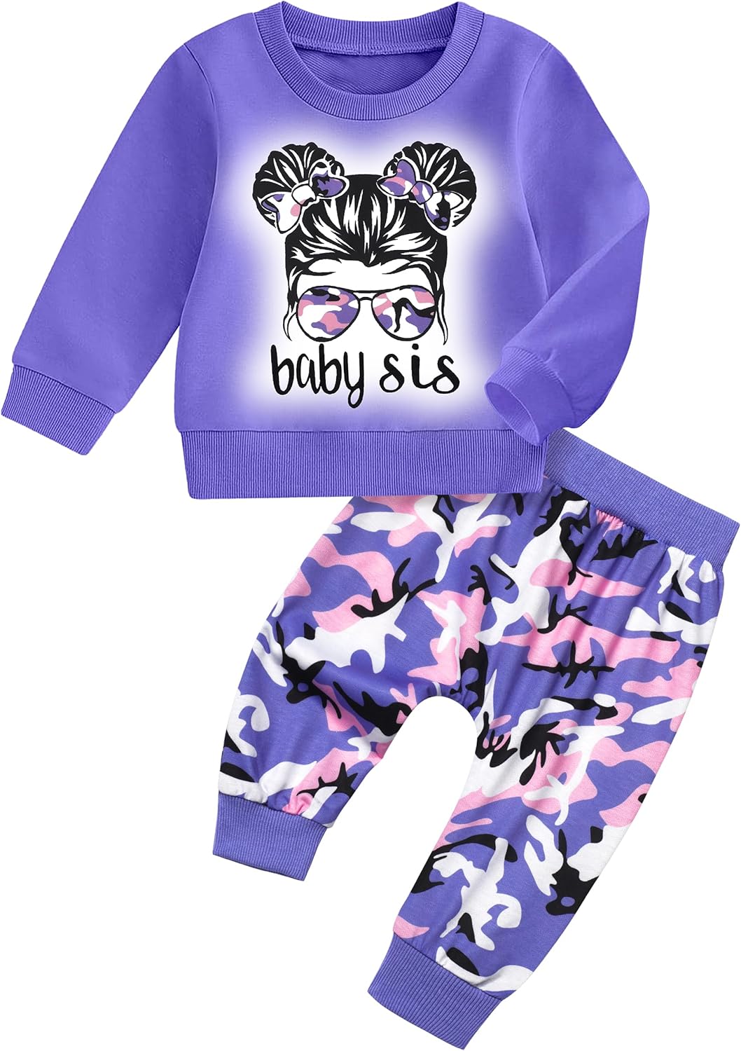 AGAPENG Toddler Baby Girl Clothes Cute Graphic Long Sleeve Sweatshirt Camouflage Pants Sweatsuit Infant Fall Winter Outfits