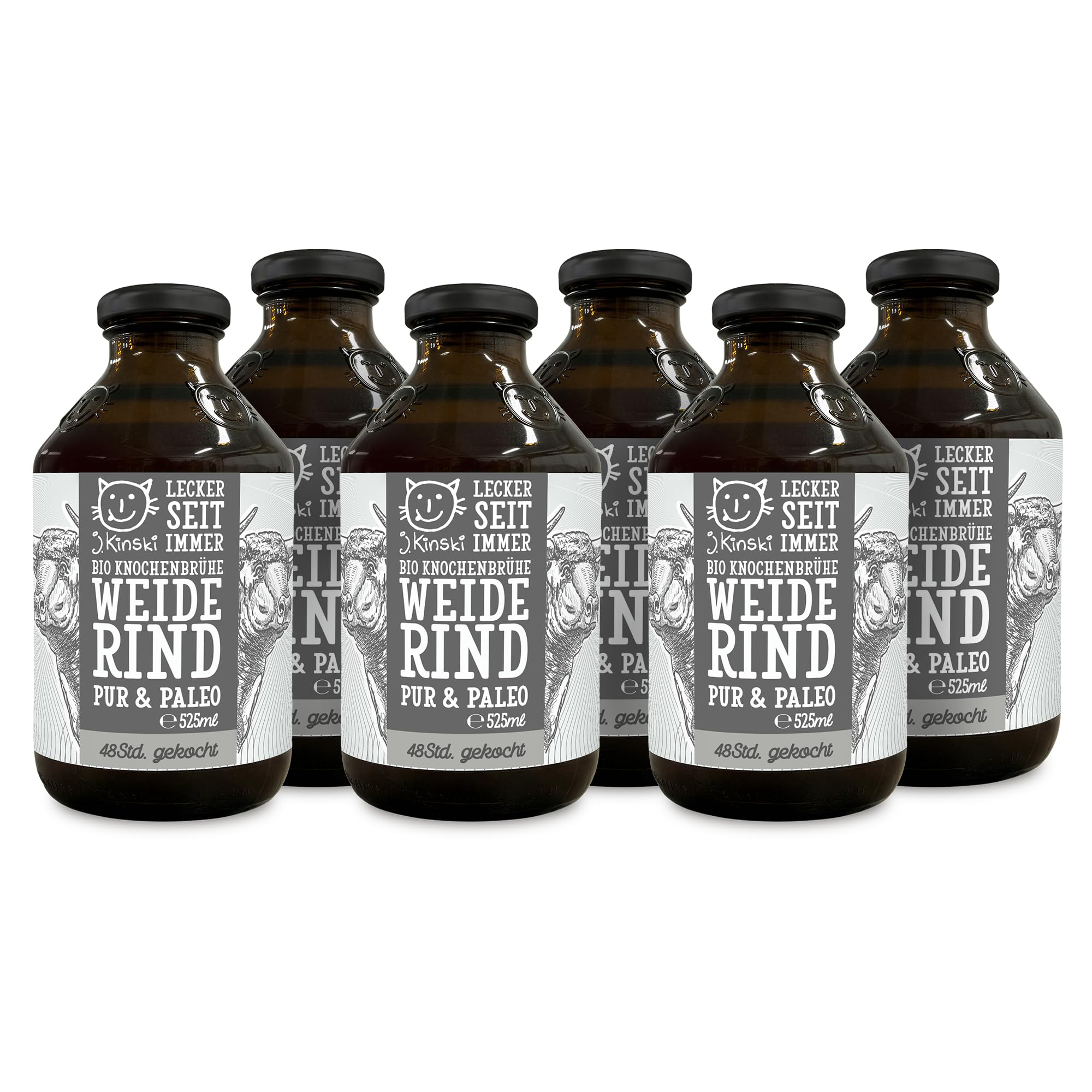6 x 525 ml de bouillon de bœuf pur et paléo | Bouillon d'os 100 % bio | Contient des protéines naturelles, du collagène | Faible teneur en glucides | Paleo & Ketogène | Superaliment | Bone Broth